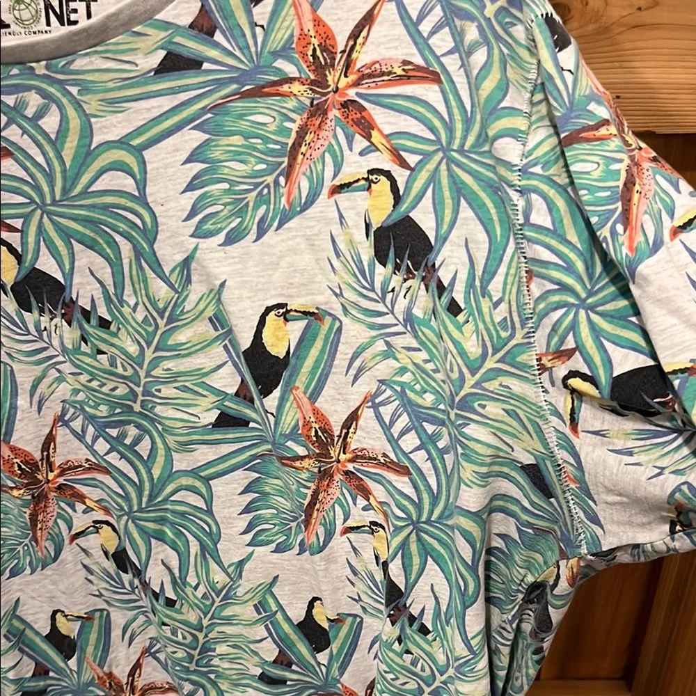 Free Planet Tropical Print Short Sleeve Tee - Green and Orange - Picture 4 of 8
